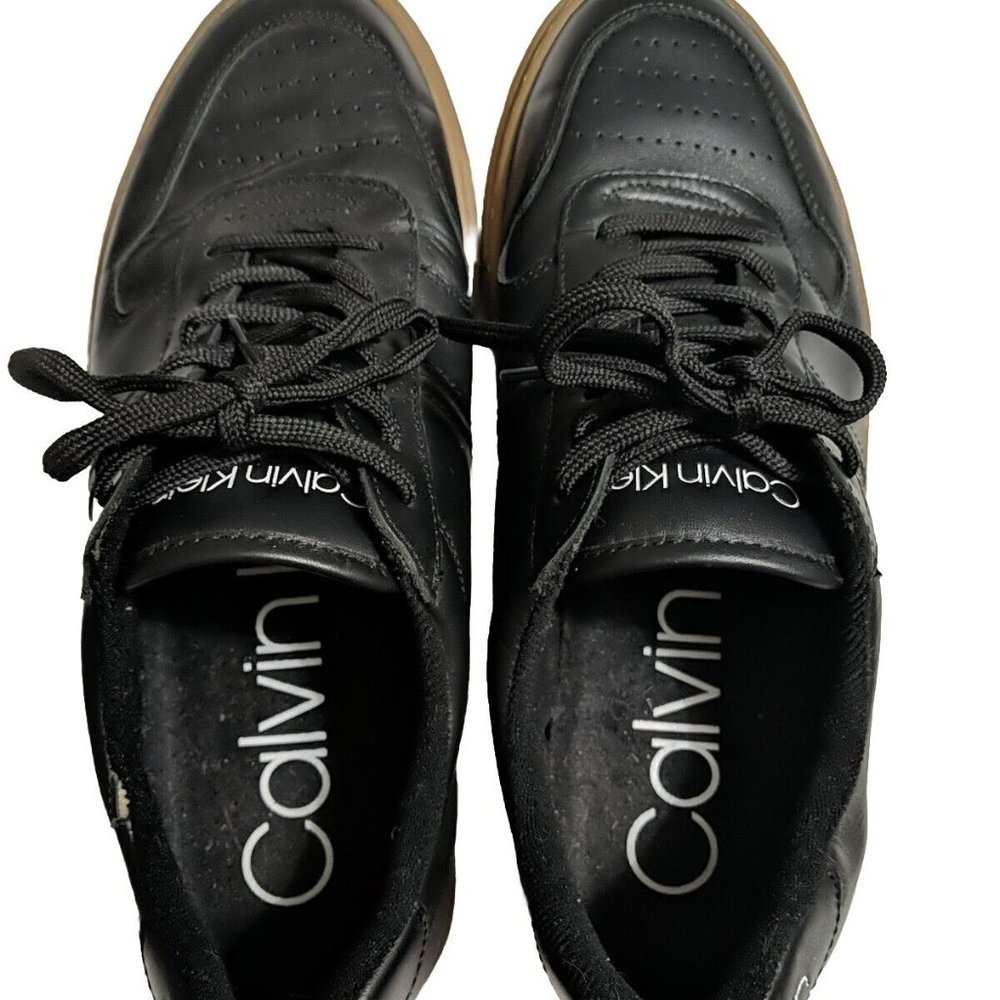 Calvin Klein Men's Shoes Ailan Leather Sneakers lace-up front Black Size 10.5